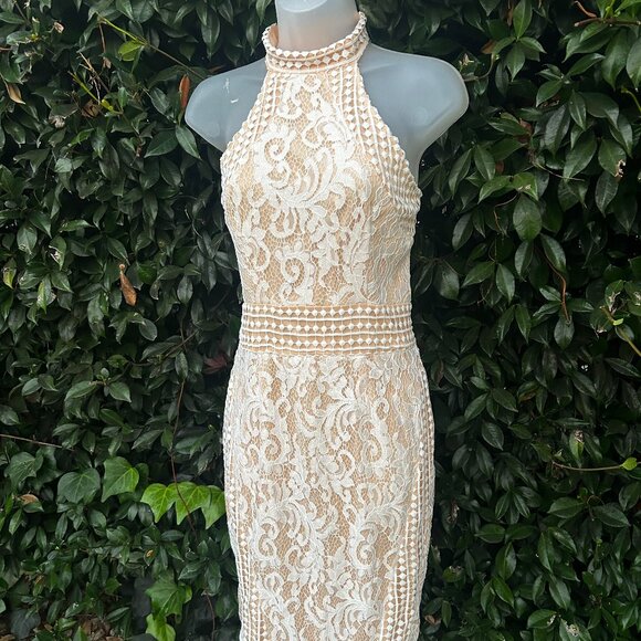 Pretty Little Thing White Lace Crochet High Neck Midi Dress - Picture 1 of 4